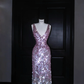 Gorgeous Pink V Neck Sequins Long Prom Dress Evening Dress Y8688