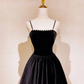 A-line Black Velvet Long Prom Dress, Black Formal Graduation With Pearls Y2033