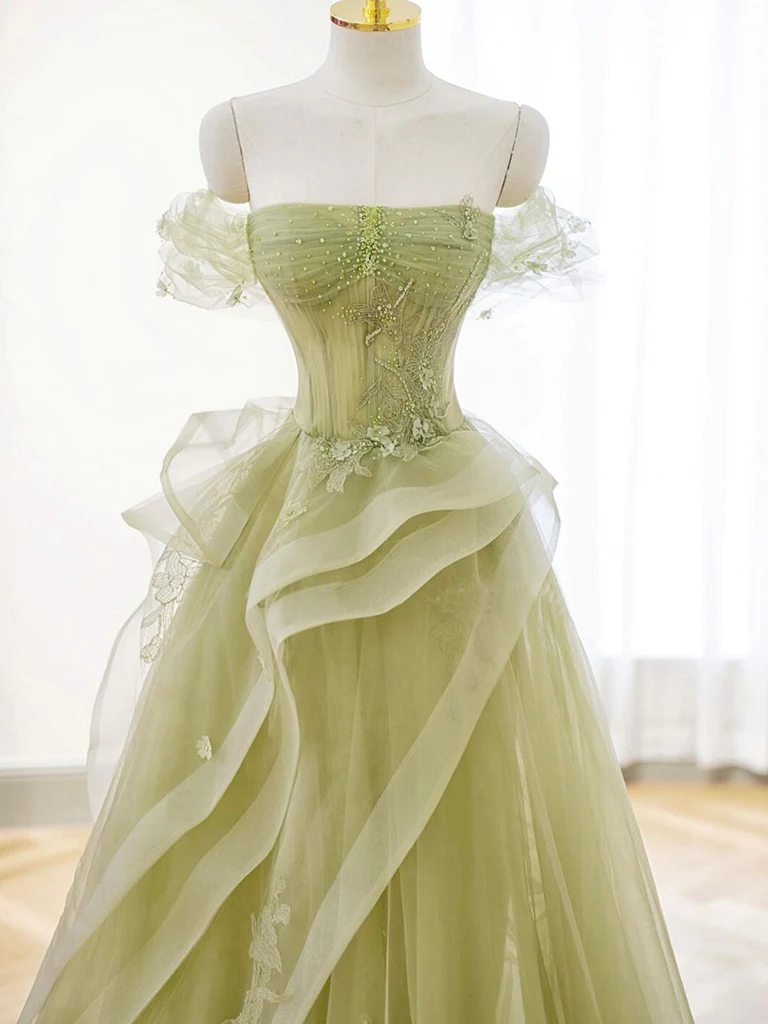 Sage Green Tulle Prom Dress,A-line Tulle Prom Gown Y2368