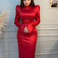 Modest Red Long Sleeves Evening Dress,Simple Red Prom Dress Y6564
