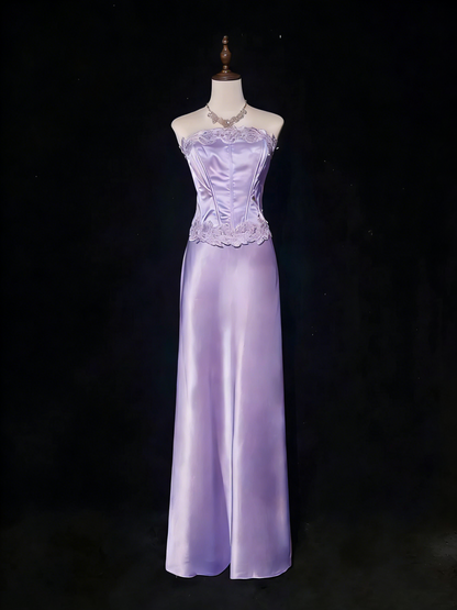 Classy Light Blue Strapless Satin Mermaid Long Wedding Guest Dress Formal Birthday Evening Dress SP1390