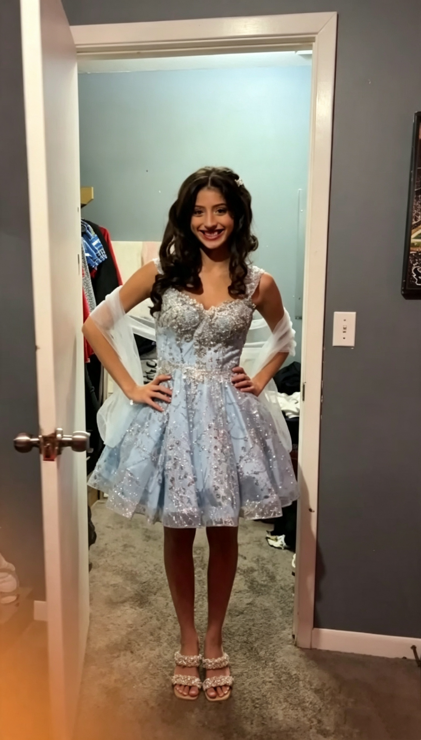 Elegant Spaghetti Straps Blue Tulle Sequin Beaded A Line Short Homecoming Dress Birthday Outfits SP3301
