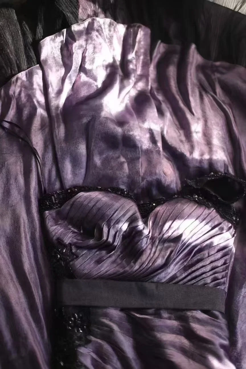 Vintage One Shoulder Purple Satin Beaded Mermaid Party Dress Long Birthday Prom Gown SP752