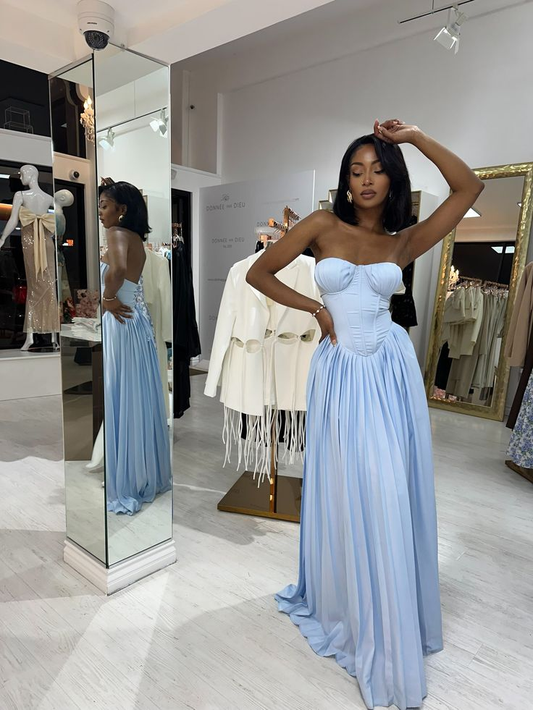 Beautiful Blue Strapless A Line Bridesmaid Dress Princess Birthday Party Dress Y8809