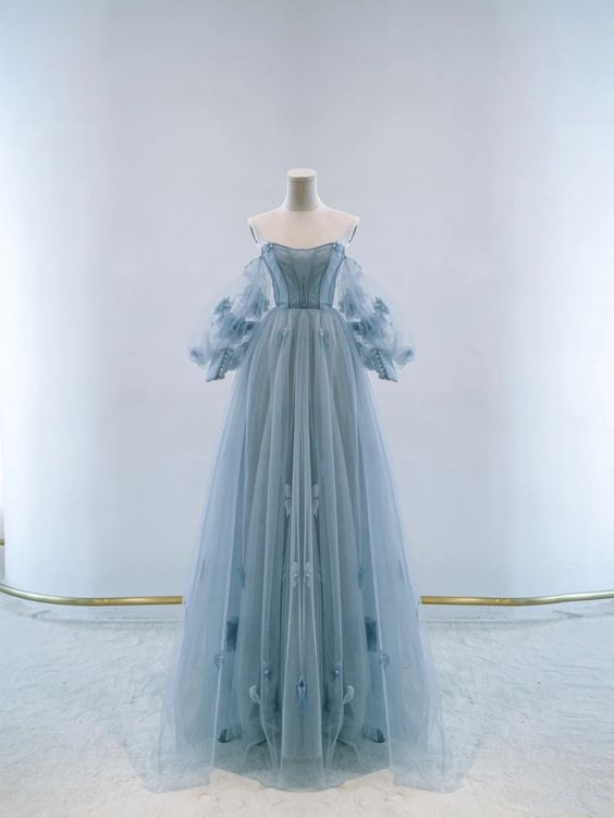 Charming Blue A-line Tulle Prom Dress,Blue Fairy Dress Y5831