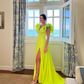 Charming Green A-line V Neck Prom Dress With Slit Y5594