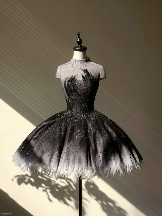 Vintage Black Tulle Sequin ALine Short Birthday Outfits Formal 6th Grade Homecoming Dress Y9185