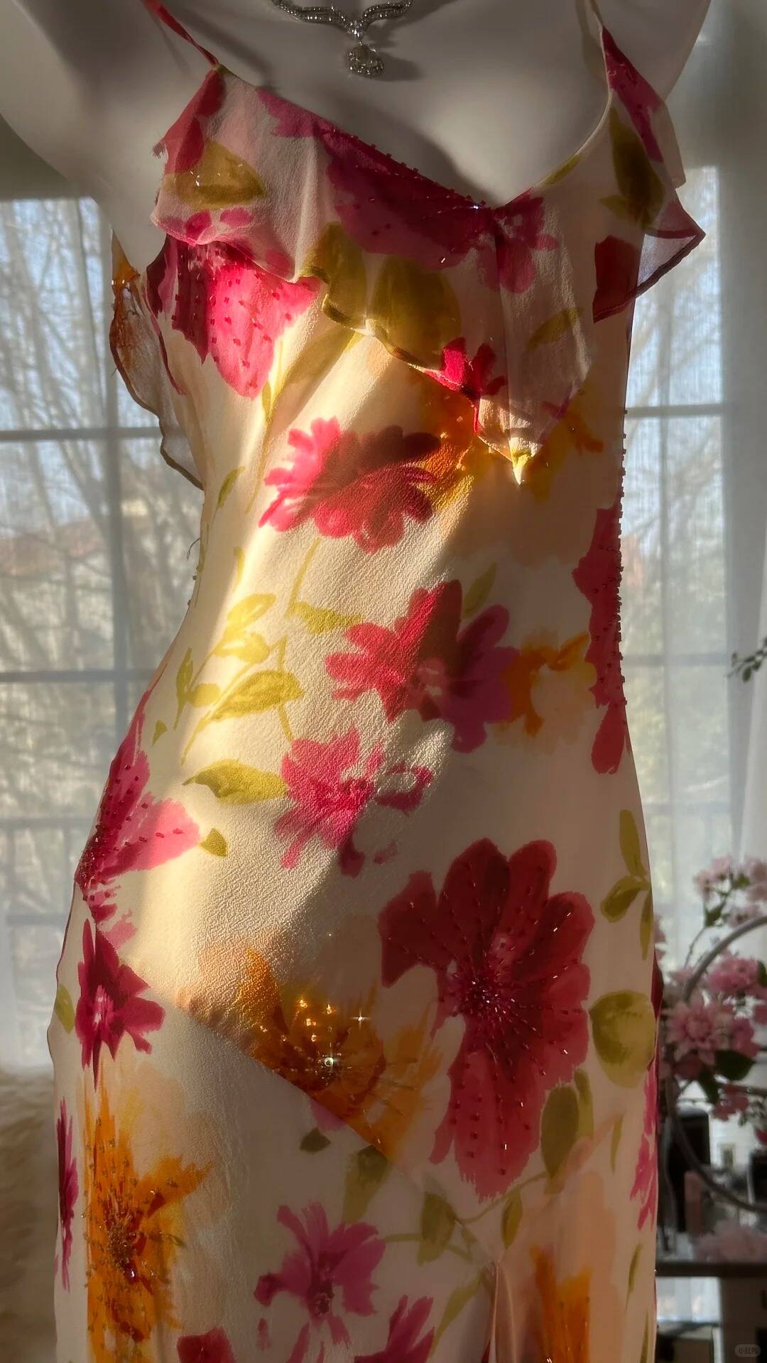 Beautiful Spaghetti Straps Chiffon Print Floral Mermaid Evening Dress Formal Party Gown Y8915