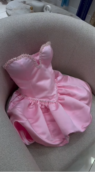 Cute Pink Satin Beaded A Line Short Homecoming Dress,Formal 18th Birthday Outfits SP3031
