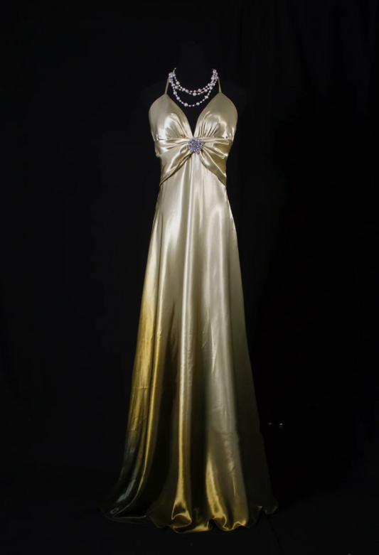 Fashion Halter Satin Mermaid Long Evening Dress Ombre Gold Wedding Guest Dress SP1698