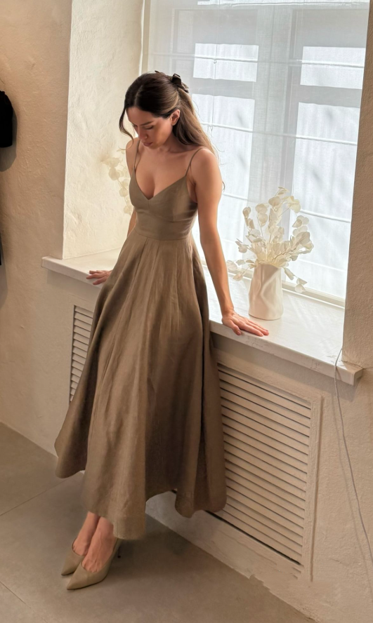 Simple Spaghetti Straps V Neck Satin A Line Long Wedding Guest Dress Evening Gown SP1200