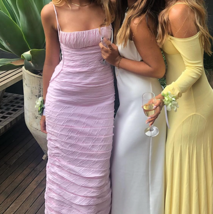 Charming Pink Sheath/Column Prom Dress,Pink Formal Gown with Pleats Y2091