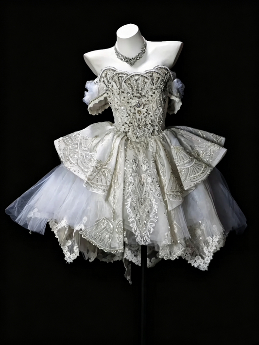 Glamorous White Tulle Beaded A Line Short Homecoming Dress,Off The Shoulder Short Prom Dress SP3167