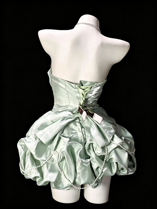 Classy Light Green Satin Ruched A Line Short 6th Grade Homecoming Dress Birthday Dress SP3173