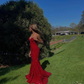 Red V-Neck Mermaid Long Prom Dress, Evening Dress Y5959