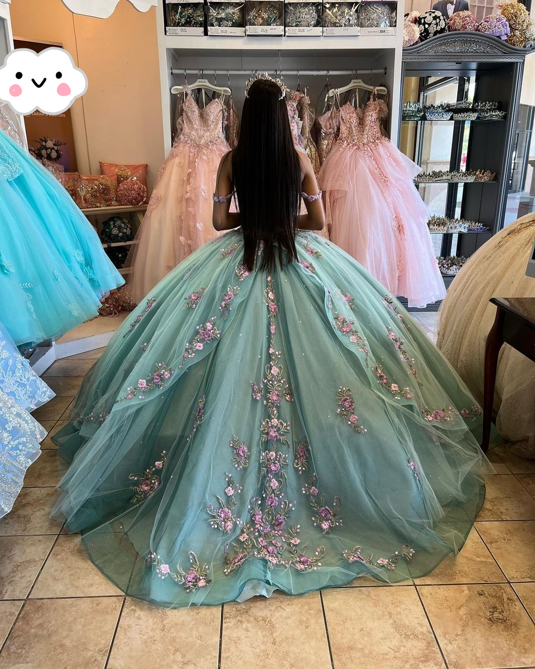 Lake Blue Princess Ball Gown 3D Flowers Quinceanera Dresses Off Shoulder Appliques Beaded Maxi Sweet 16 Dress Y2632