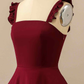 Burgundy A-line Ruffle Straps Satin Mini Homecoming Dress Y2176