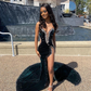 Velvet Prom Dress with High Slit, Wedding Reception Dress,Wedding Guest Dress  Y4192