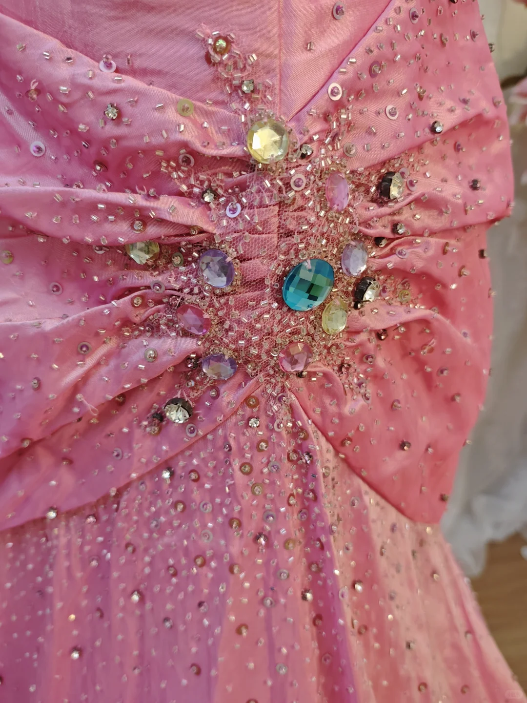Gorgeous Strapless Pink Satin Pleated Mermaid Long Evening Dress 17th Birthday Dress With Beads SP2257
