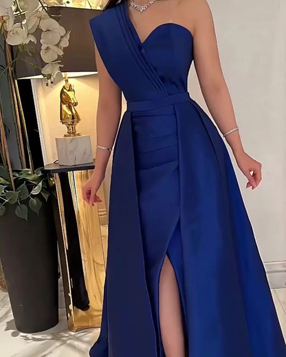 Chic Blue One Shoulder Evening Dress,Blue Formal Dress Y5723
