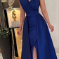 Chic Blue One Shoulder Evening Dress,Blue Formal Dress Y5723