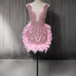 Luxury Pink Feather Homecoming Dress Birthday Dress Wedding Party Dress Y2639