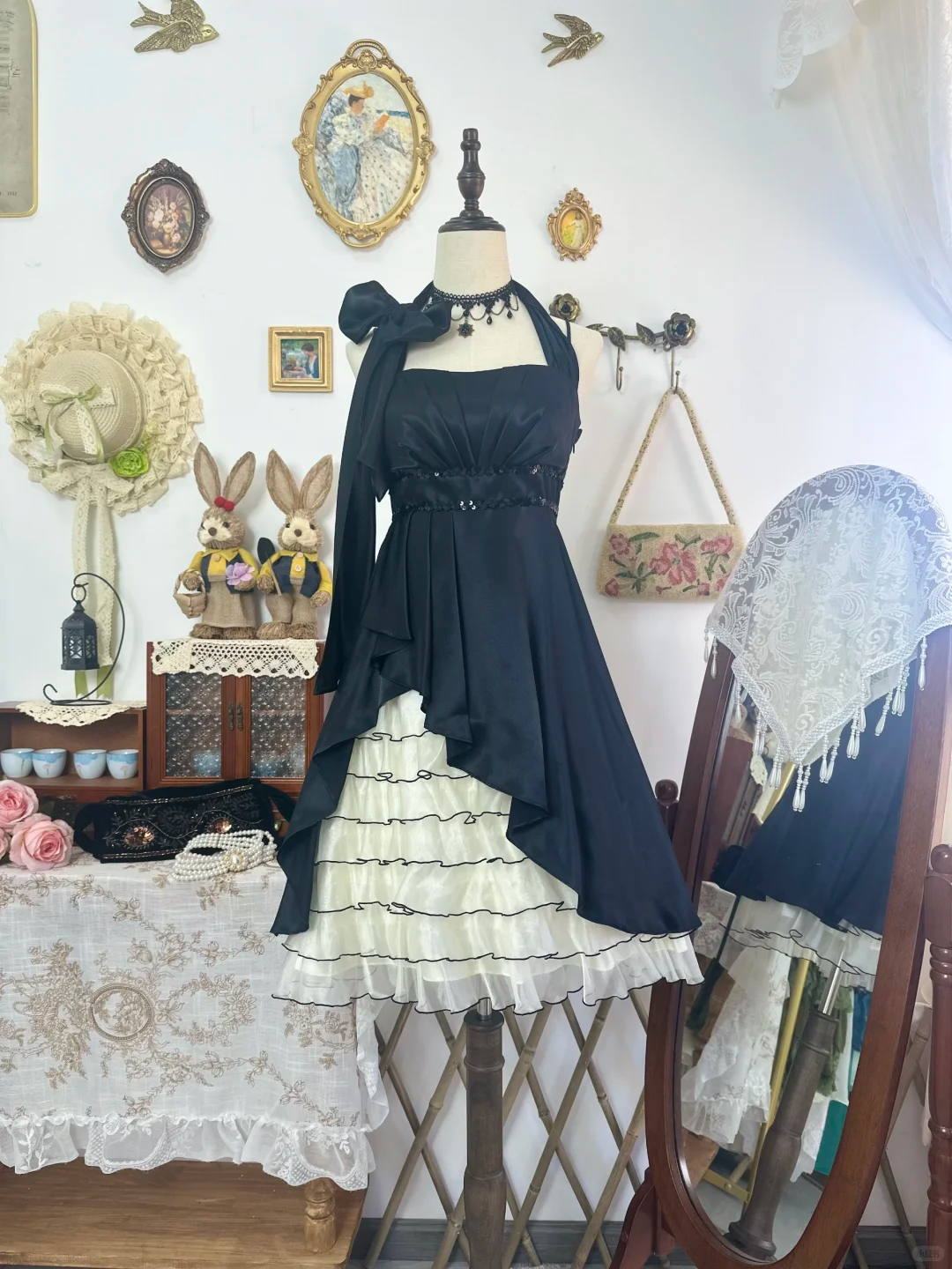 Vintage Halter Satin Tulle Layered Short Graduation Homecoming Dress Birthday Outfits Y9757