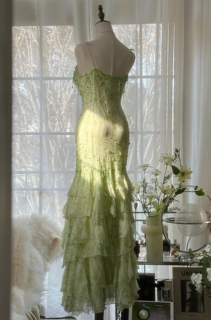 Gorgeous Green Mermaid Sweetheart  Chiffon Beaded Layered Prom Dress Long Evening Dress Y8558