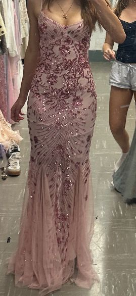 Pretty Spaghetti Straps Pink Tulle Sequin Beaded Mermaid Long Party Dress Prom Gown SP2781