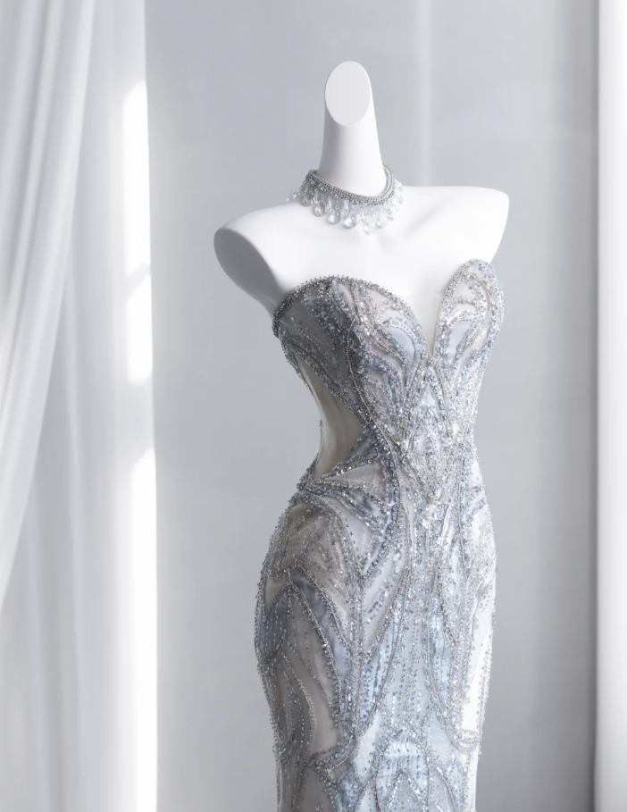 Gorgeous Strapless Tulle Sequin Beaded Mermaid Long Party Dress Evening Dress SP1515