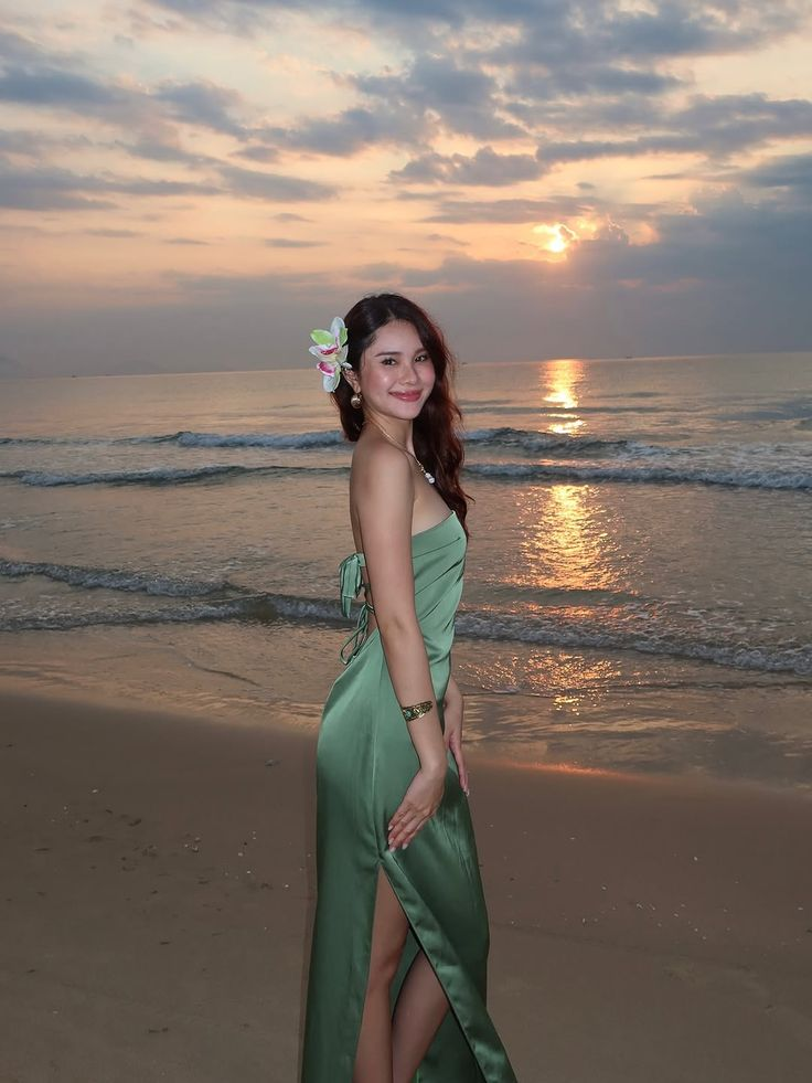 Classy Strapless Satin Green Slit Long Wedding Guest Dress Bridesmaid Dress SP691