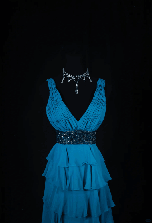 Classy Blue V Neck Satin Layered Sequin Beaded A Line Short Graduation Homecoming Dress Cocktail Dress SP2832