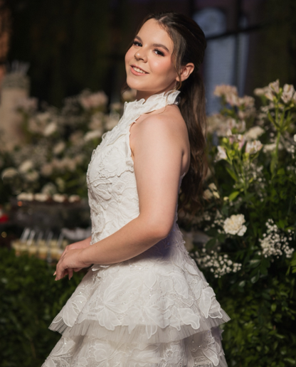 Elegant White Halter Tulle Lace A Line Short Birthday Dress,Formal Homecoming Dress SP2850