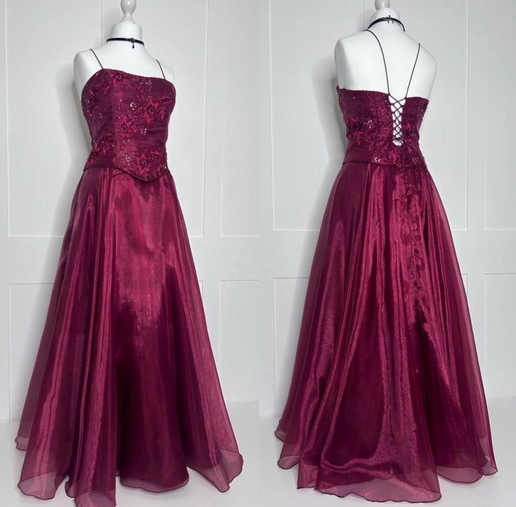 Elegant Burgundy Spaghetti Straps Tulle Appliques Beaded A Line Long Party Dress Prom Dresses SP2248