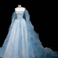 Dream Blue Tulle Beaded A Line Prom Dress,Long Evening Dress Y8691