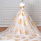 Gorgeous Gold Print Tulle Off The Shoulder Ball Gown,A Line Prom Dress Evening Dress Y8618
