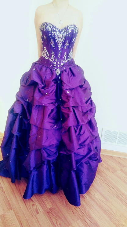 Gorgeous Purple Quinceanera Dress Satin Pleated Beaded Sweet 16 Dress Ball Gown SP2122