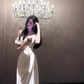 Glamorous Off The Shoulder White Satin Long Evening Dress Birthday Dress SP2024