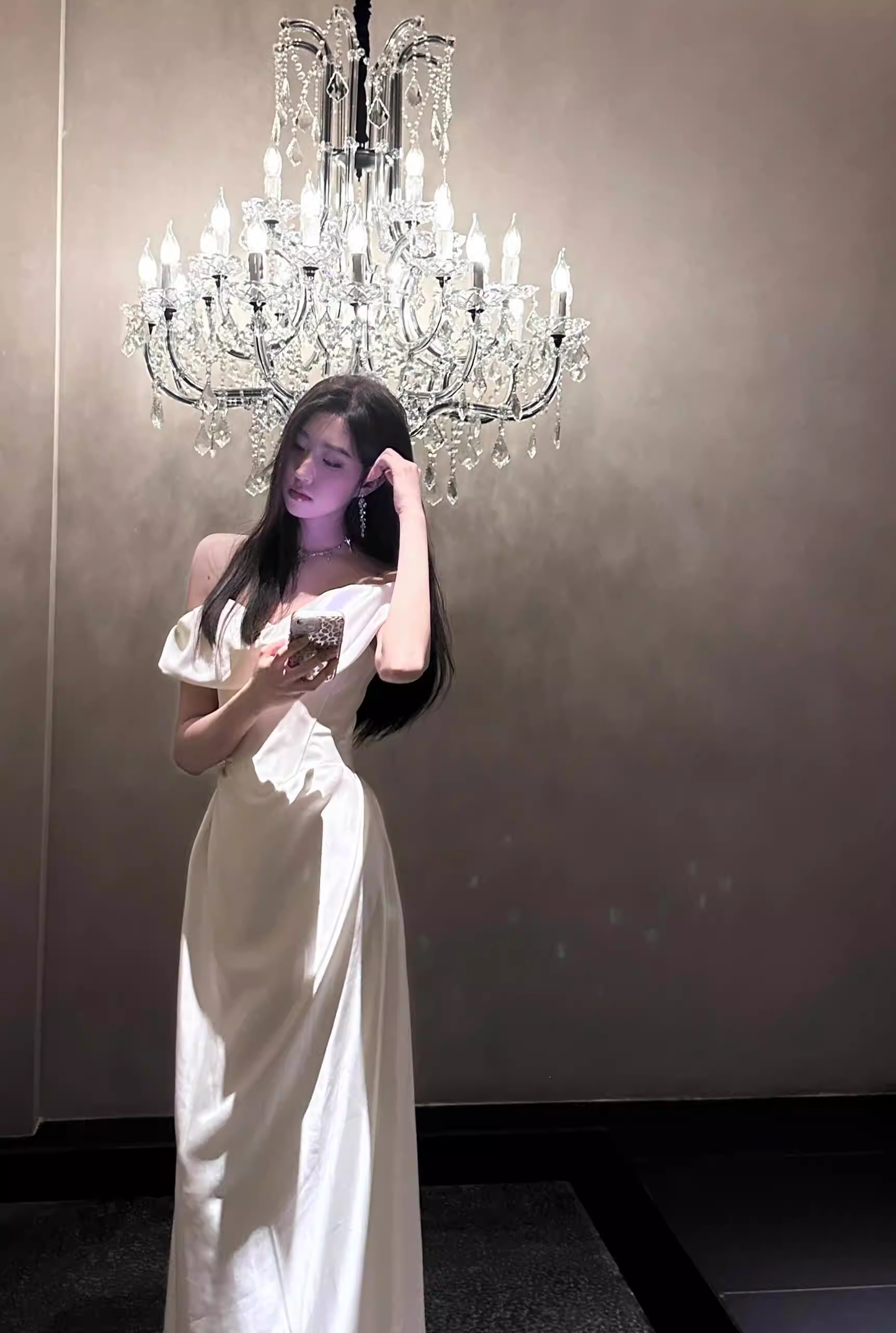 Glamorous Off The Shoulder White Satin Long Evening Dress Birthday Dress SP2024