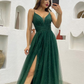 Glitter A-line Tulle Prom Dress,Green Prom Dress Y5902