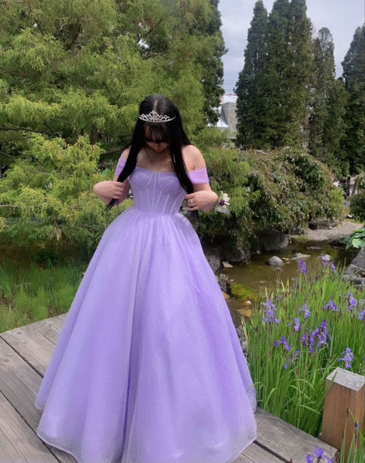 Elegant Off Shoulder Lilac Long Prom Dress, Off the Shoulder Lilac Formal Dress Y4681