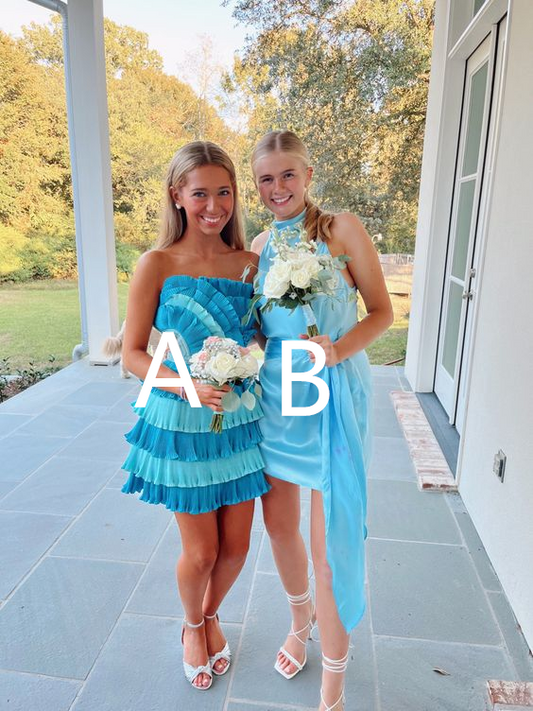 Blue Ruffle Short Homecoming Dress,Blue Party Dress Y2014