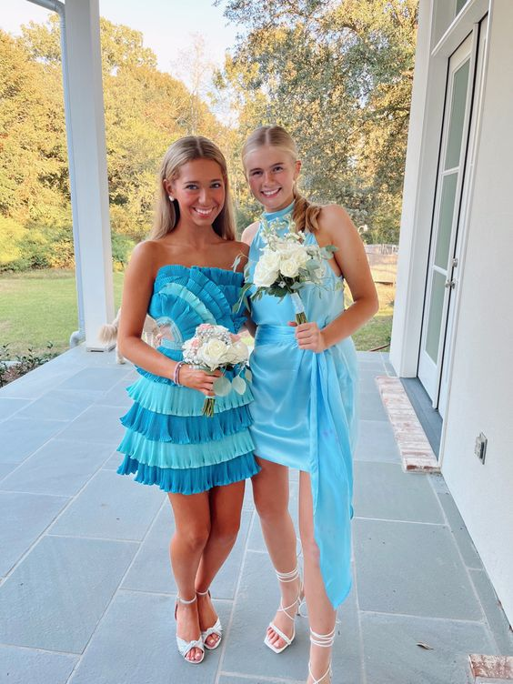 Blue Ruffle Short Homecoming Dress,Blue Party Dress Y2014