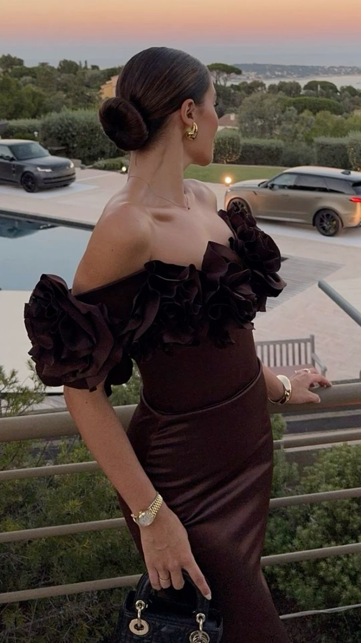 Brown Luxury Mermaid Evening Dress Off The Shoulder Long Prom Dress Y7592