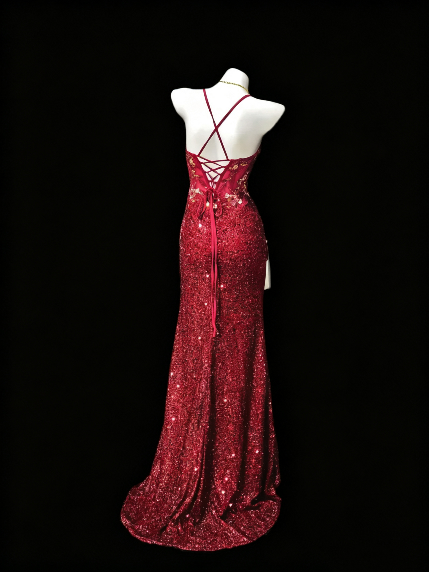 Glitter Burgundy Sequin Appliques Slit Mermaid Party Dress Long Wedding Guest Dress SP3172