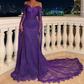 Elegant Off The Shoulder Purple Lace Mermaid Prom Dress Long Evening Dress Y7696