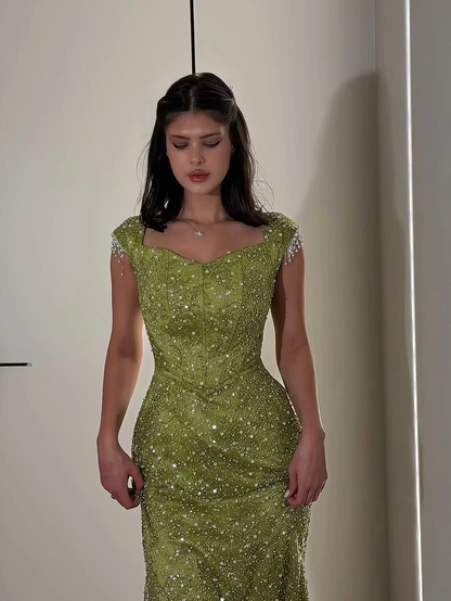Charming Green Sequin Strapless Mermaid Long Party Dress Prom Dress With Beadings SP3631