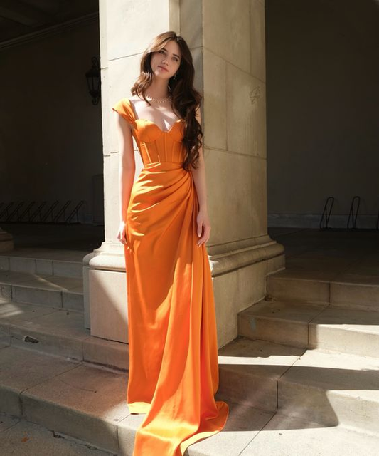 Elegant Orange Sheath Prom Dress,Orange Formal Gown Y6235