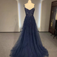 Navy Blue Long Lace Prom Dresses,Navy Blue Long Lace Formal Dress Y7423