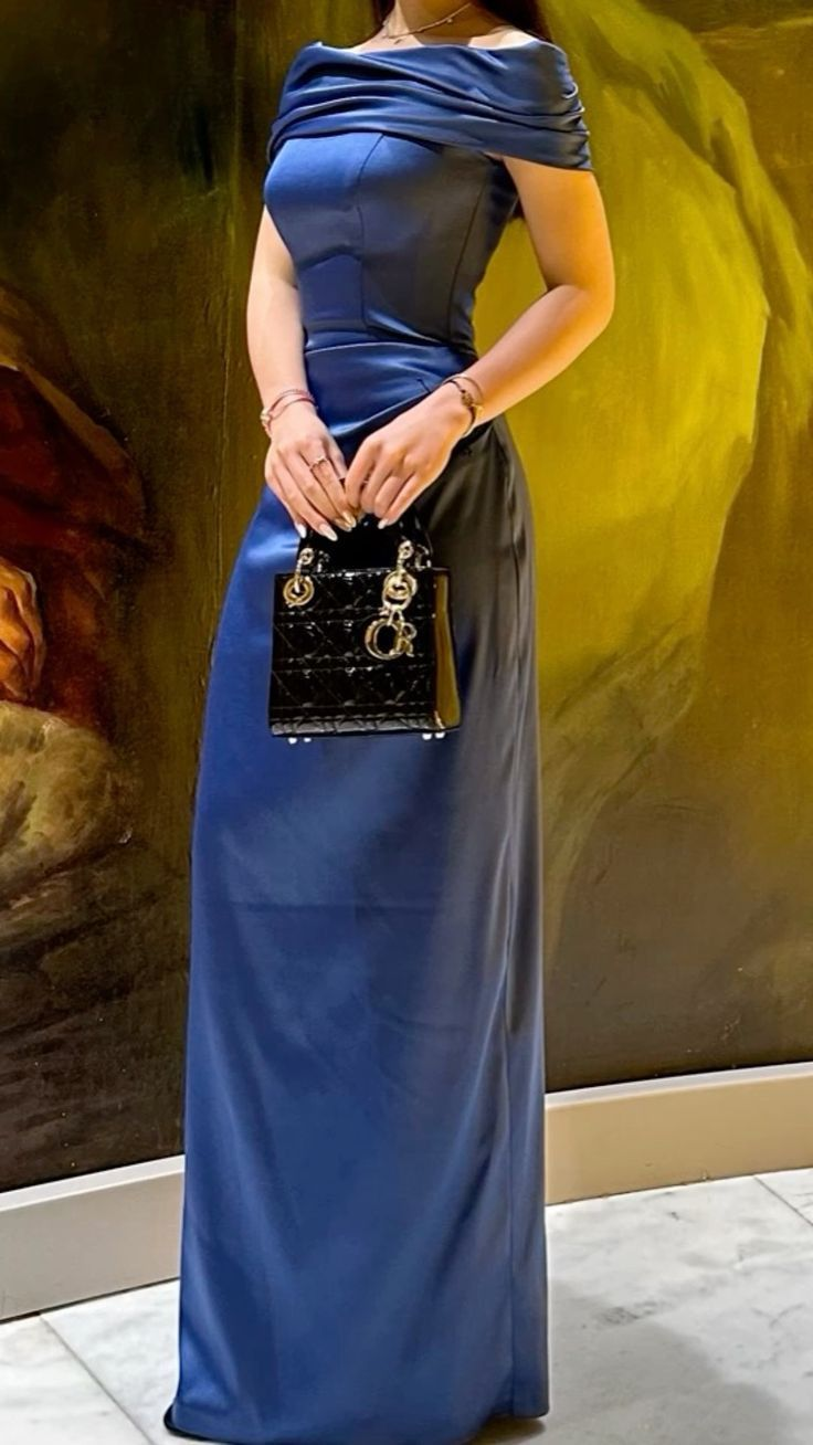 Chic Off The Shoulder Blue Satin Long Party Dress Birthday Prom Gown SP771